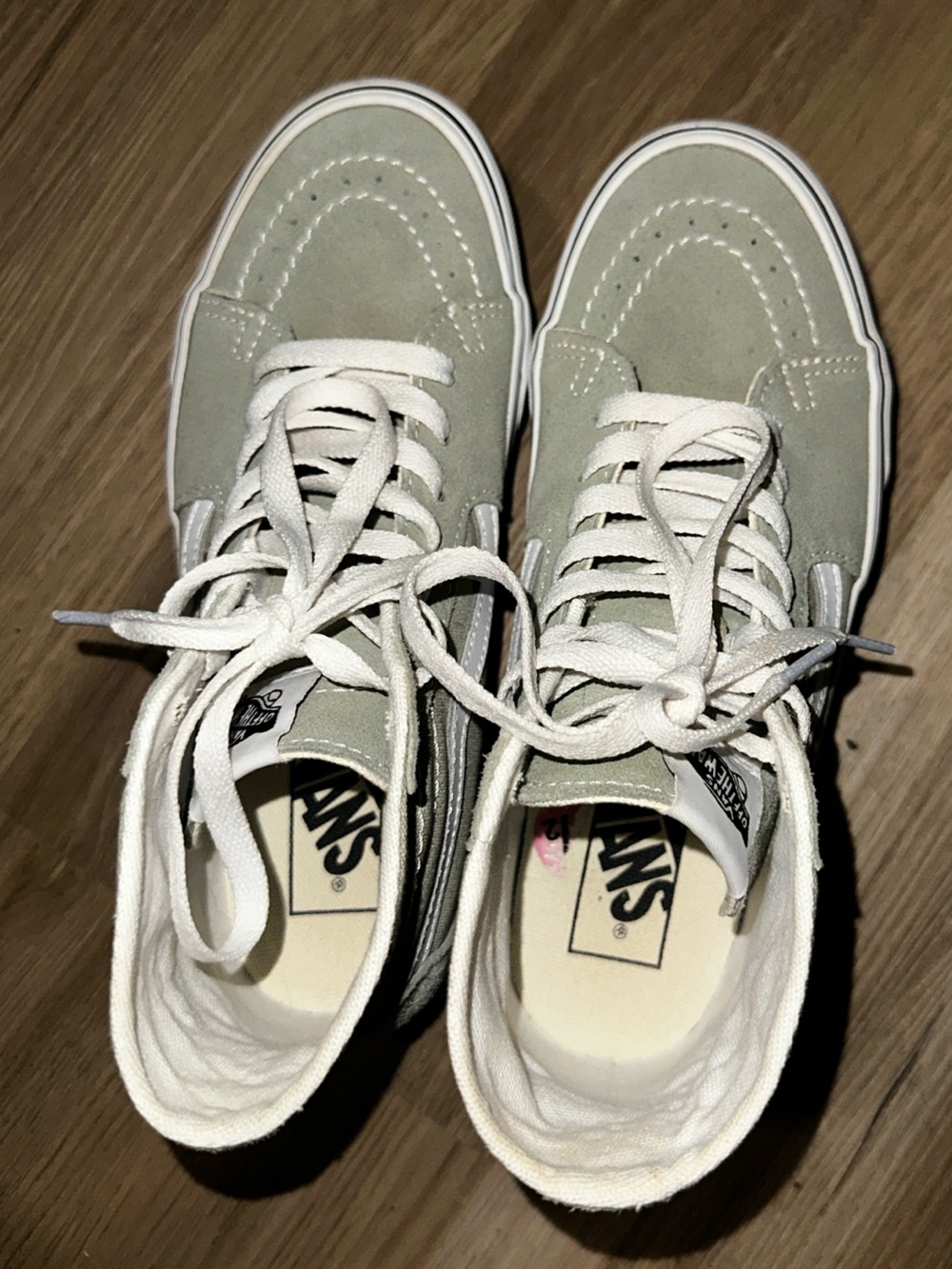 Vans High Top Sneakers in Sage Green and White with Floral Embroidery